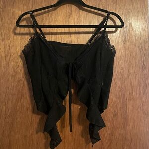 Cider Black Ruffled Tie Front Crop Camisole